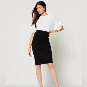 EILEEN FISHER Sz L (estimated) Ponte Knit Pencil Unlined Plain Skirt Back Slit